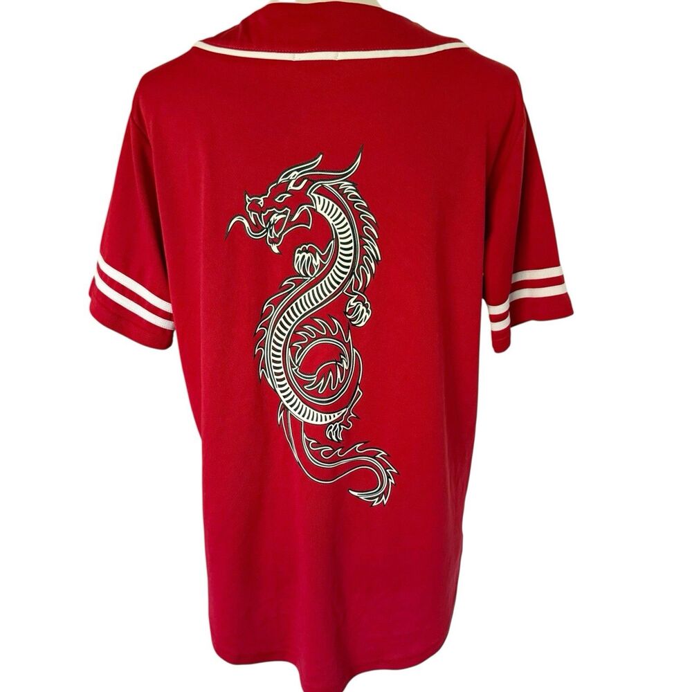 Women's Chinese Dragon Baby Girl Baseball Jersey Shirt Top Red Womens Medium M